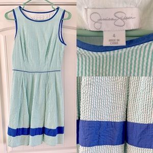 Jessica Simpson - Seersucker Seafoam Green & Blue Dress - Size 4